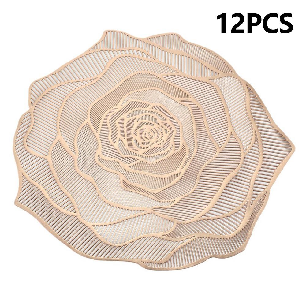 

RX3307 12Pcs PVC Dining Table Placemats Heat Resistant Non Slip Rose Pattern Tabletop Mat A