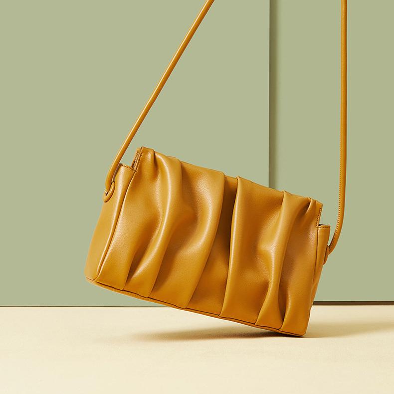 Genunie Bag Fold Design Women's New Simple Texture Soft Cowhide Bag Versatile One Shoulder Straddle Bag Real Leather Bag