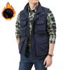 Men Fleece Lined Multi‑Pocket Cargo Vest Stand Collar Sleeveless Outdoor Warm Waistcoat