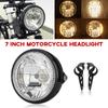 7 In Motorcycle Headlight 7" Universal 12V H4 35W Round Motorcycle Yellow LED Headlight W/ Black Bracket Motorcycle Accessories