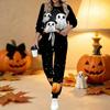 Dámský dvoudílný outfit s halloweenským potiskem, Dlouhý rukáv, Kulatý výstřih, Tepláky s tkaničkou, Ležérní tepláková souprava na jaro a podzim