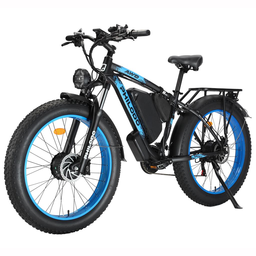 PHILODO H8 2000W Dual Motor Electric Bicycle 48V23Ah Battery 26 Inch All-Terrain Wide Tires 150KG Load E-Monutain Bike For Adult With TowSeat