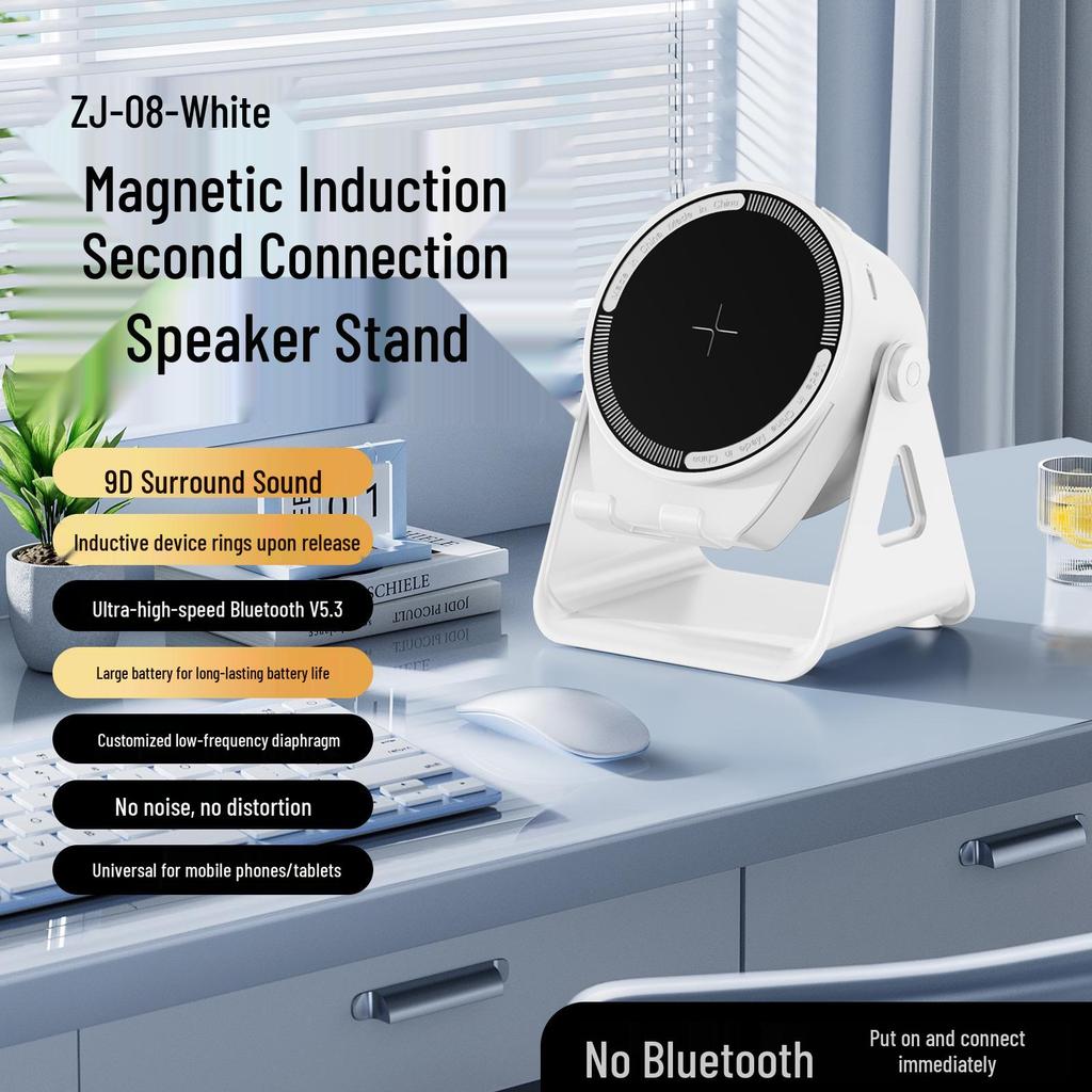 5-in-1 Bluetooth Speaker: Smart Sensor, Wireless Charger, Magnetic Phone Holder, Rotating Multifunction.