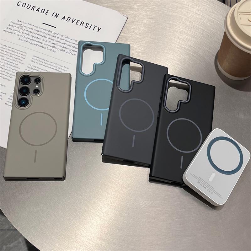 Ultra Thin Matte Magsafe Phone Case for Samsung Galaxy S25 S24 S23 Ultra Plus Contrast Color Lens Shockproof Magnetic PC Cover