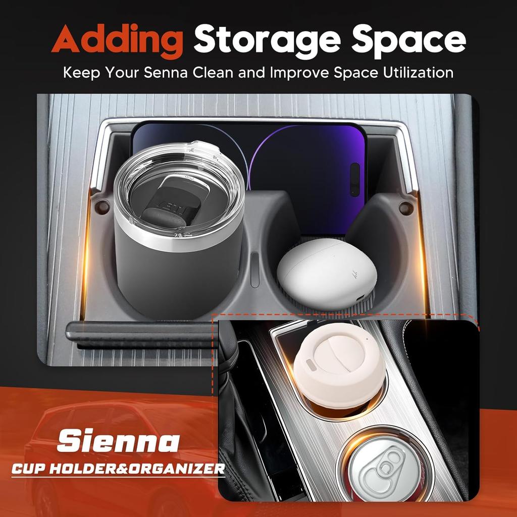 3PCS Center Console Cup Holder Ert For -2025 Toyota Sienna,2025 Upgraded Organizer Cup Holder For Toyota Sienna Interior Accessories