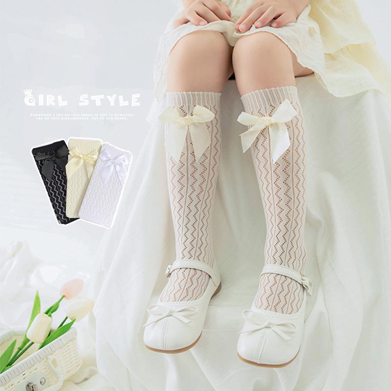 Girls' Lolita Crochet Lace Bow Mid-Calf Socks