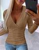 European and American new autumn pit strip button knitted pullover V-neck slim-fit long-sleeved T-shirt, women