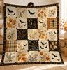 Halloween Patchwork Steppdecke, Herbst Fledermäuse & Blätter Überwurf Gemütliche Herbst Cottagecore Decke, Rustikale Ernte Halloween Deko Geschenk