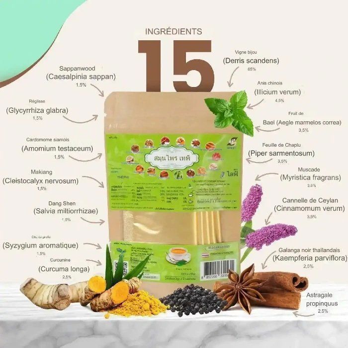 150 Sachets Tapee Tea Thai Herbal Tea - pour douleurs musculaires / goutte
