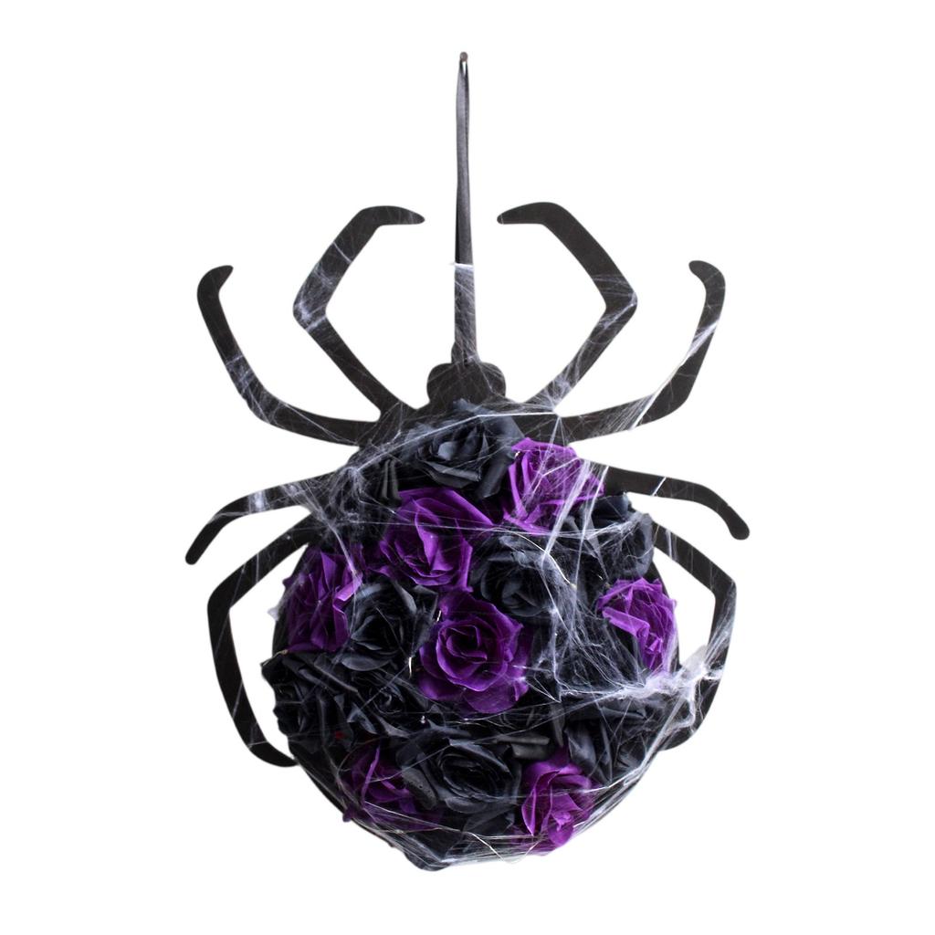 Spider Wreath Door Hanging Decoration, Artificial Rose, Spider Horror Party Decoration.