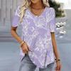 Casual Versatile Plant Pattern Short Sleeve V-Neck T-Shirts Women’s