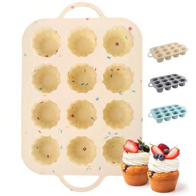 Leeseph Silikon Muffin Kalıbı Kek Kalıbı Kalıpları, 12 Bardak Muffin Kekler Kekler Tart Yapımı İçin Saplı Yapışmaz Pişirme Kalıpları