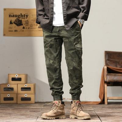 Camouflage Overalls Men's Autumn and Winter Retro Pure Cotton Old Leggings Washed Military Training Four-season Men's Pants