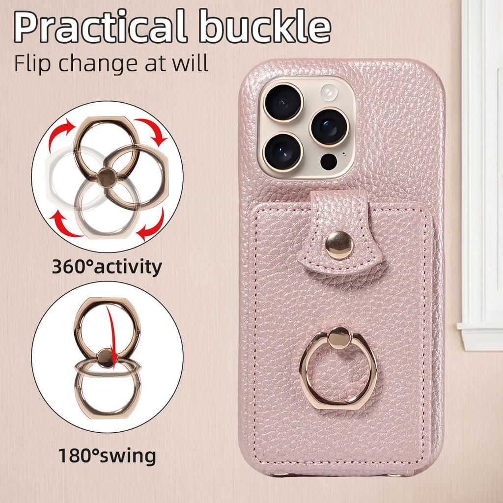 Litchi Texture PU Leather Wallet Case for iPhone 13 Pro Max, Accordion Card Holder with Ring Kickstand & Crossbody Strap, Shockproof Cover