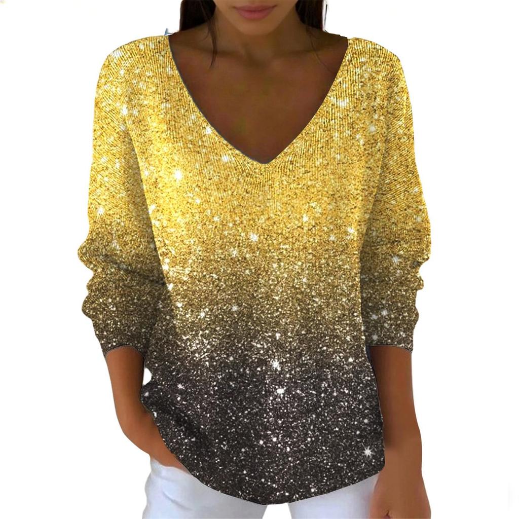 Maglione da donna casual quotidiano a maniche lunghe con scollo a V in finta lana, maglione a trecce con paillettes