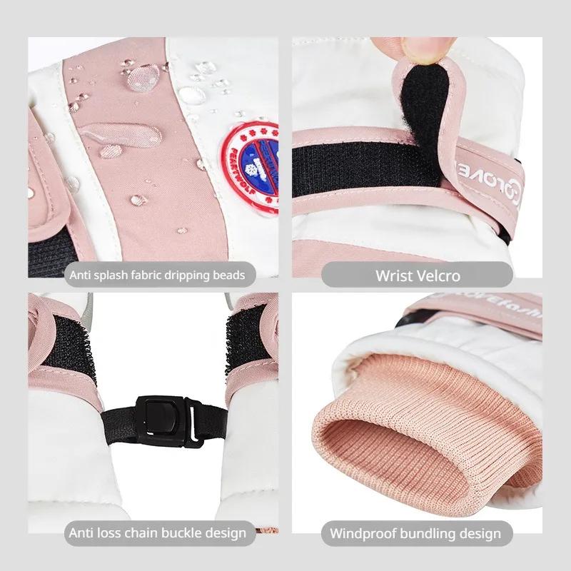 Ski Gloves for Women Water Repellent Five Finger Split Finger Cold and Warm Biking Touch Screen Gloves Plush and Thick Non Slip