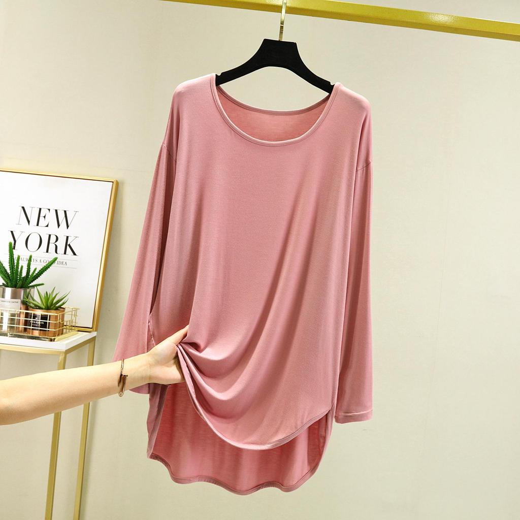 T-shirt da Donna in Modal Larga a Maniche Lunghe - Primavera/Estate Sottile Girocollo Taglie Forti Versatile Top alla Moda