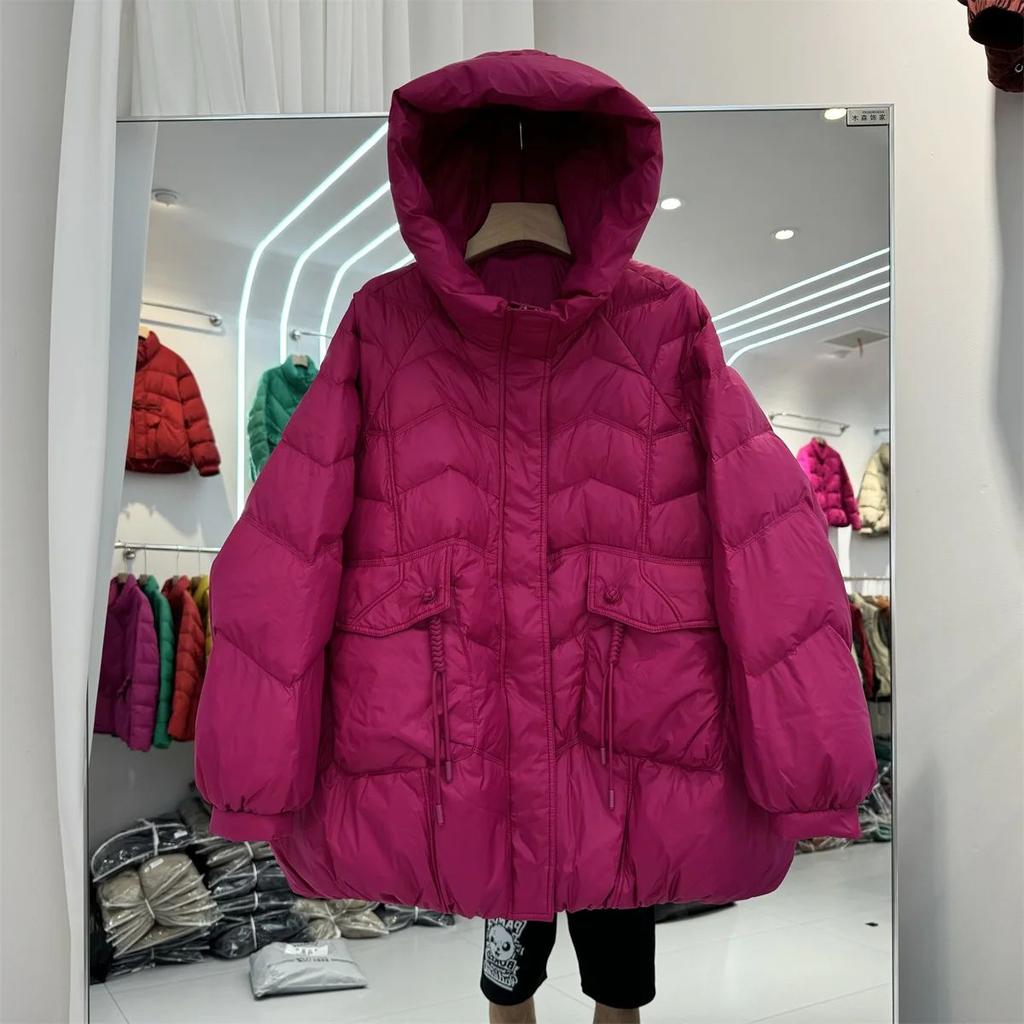 White Duck Down Jacket Hooded Autumn Winter Loose Puffer Coat Women Large Size Overcoat Thicken Female Parkas