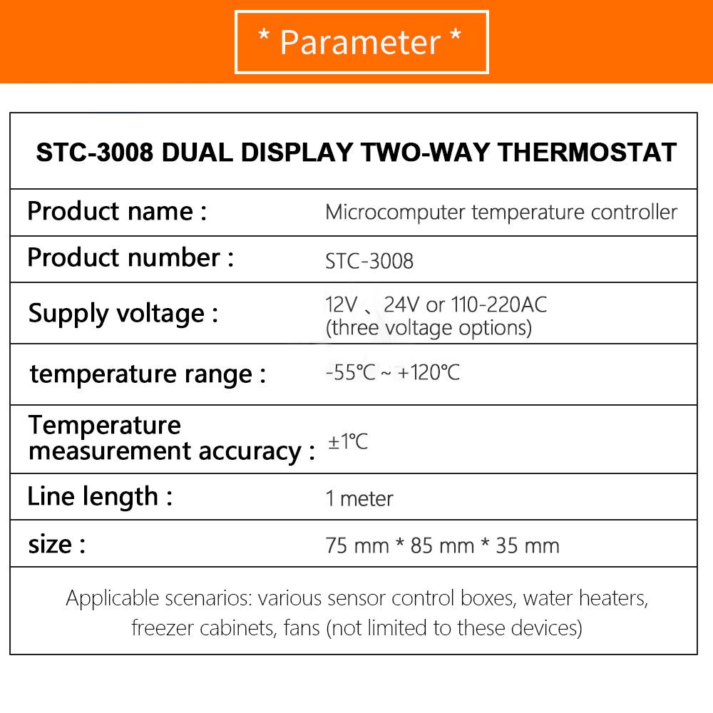 Dual Digital Display Thermostat Temperature Regulator Temperature Controller with Double NTC Probe Heater Sensor Probe Two Relay Output 12V ABS