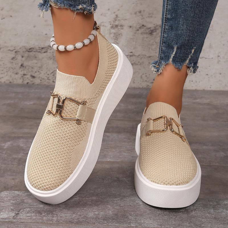 Thick-soled fly-woven breathable low-top single shoes women's chain decorative foot cover lazy wish