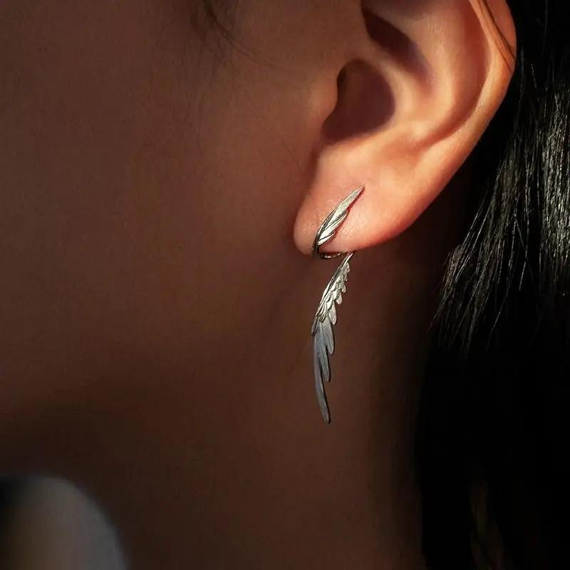 Jednoduché Všestranné Pírkové Náušnice Jedinečné Náušnice Tvaru Křídla Elegantní Visací Náušnice Vysoce Kvalitní Módní Šperky Doplňky Dárek