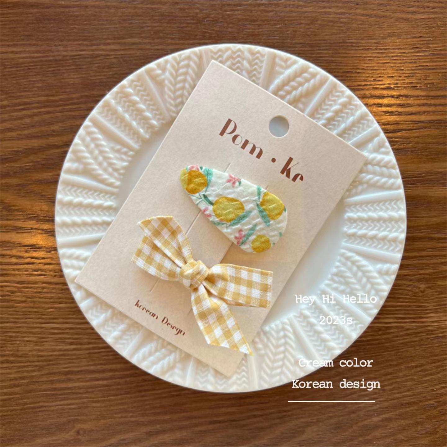 

Korean Fabric Hair Bows: Plaid & Solid Color Clips for Girls