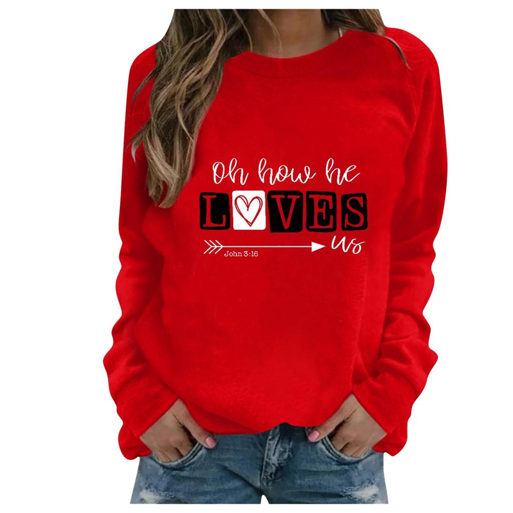Women's Fashion Leisure Valentine's Day Print  Long Sleeve Pullover Top