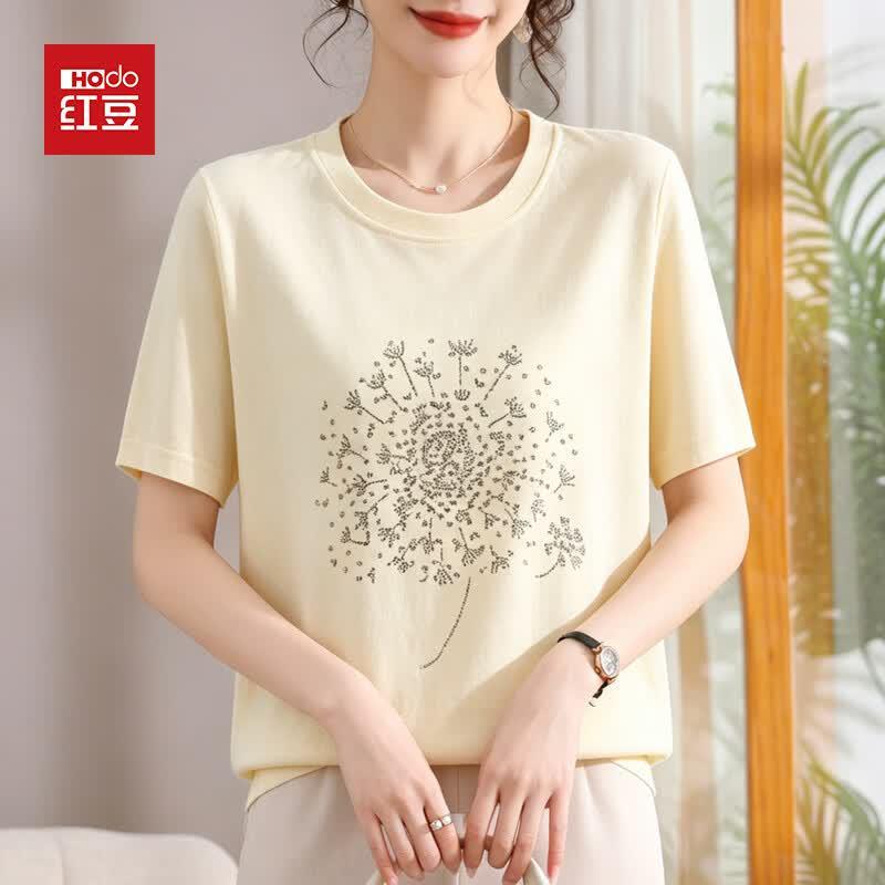 Hodo Women s 2026 Summer Simple Print Round Neck Short Sleeve T-Shirt M