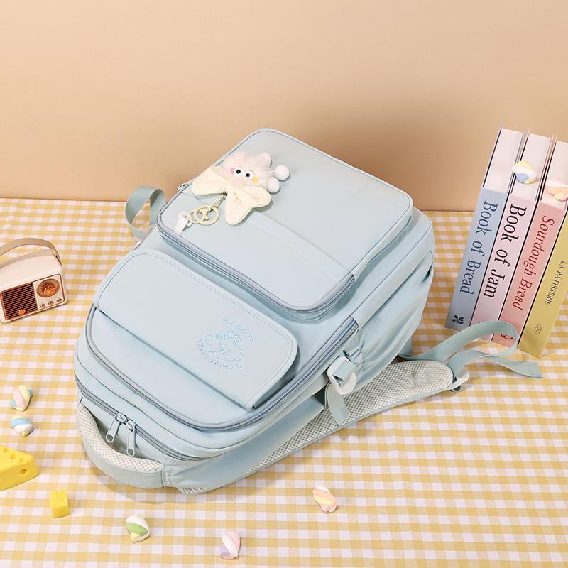 Large Capacity Student Schoolbag Women's Solid Color Backpack Multi-Compartment Wear-Resistant Backpack