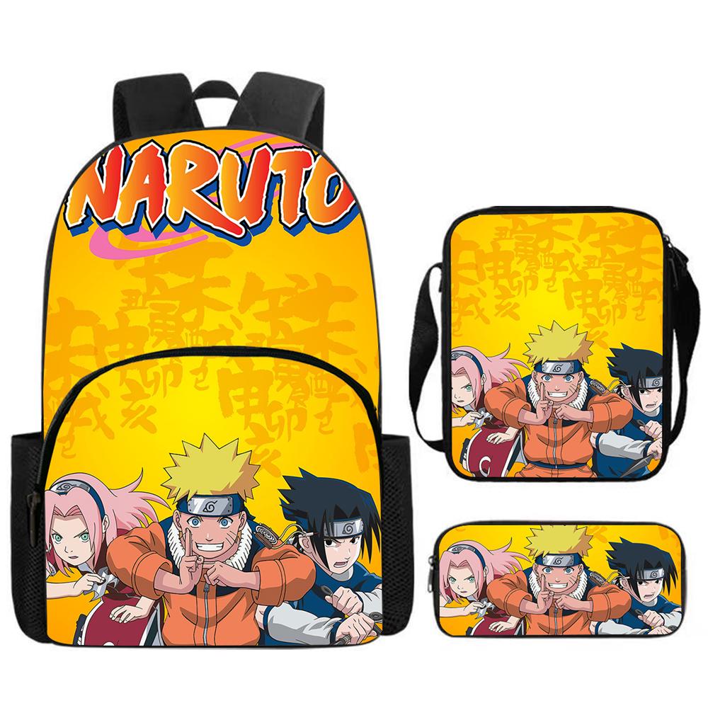 3Pcs Set NARUTO Anime School Backpack With Front Pocket & Crossbody Bag & Pencil Bag,Durable&Lightweight,for Boys&Girls Age 5-11