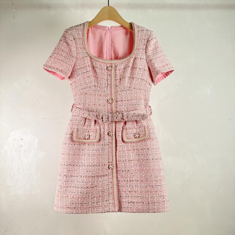 

Elegant Summer French Socialite Fragrance Dress: Chic, Waist-Cinching, and Beautifully Short for Women Large рожевий