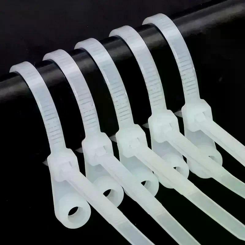 100PCS Screw Hole Cable Ties Reusable Fixed Nylon Cable Ties Self-locking Cord Ties Straps Fastening Loop Office Organizer