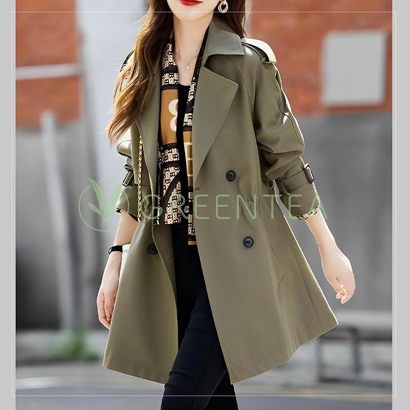 [Green tea] outer ladies spring jacket trench coat tailored jacket khaki M
