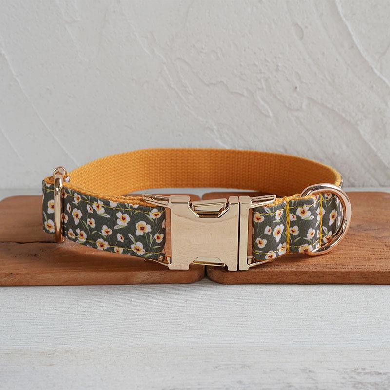 MUTTCO Green & Orange Blossom Dog Collar Leash Set with Light Gold Buckle UDC-174J M
