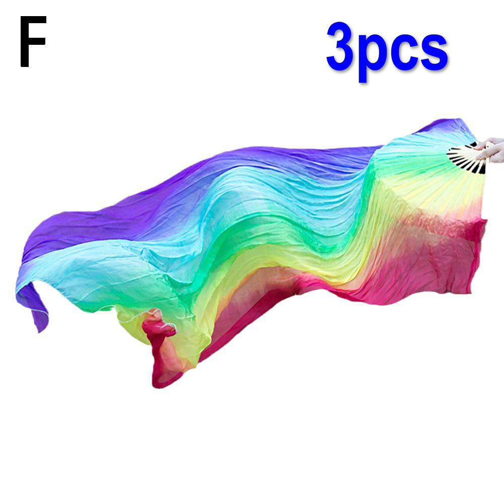 150cm Women Belly Dancing Fan Gradient Color Dancer Practice Long Imitation Silk Fans Dance Props 1PC
