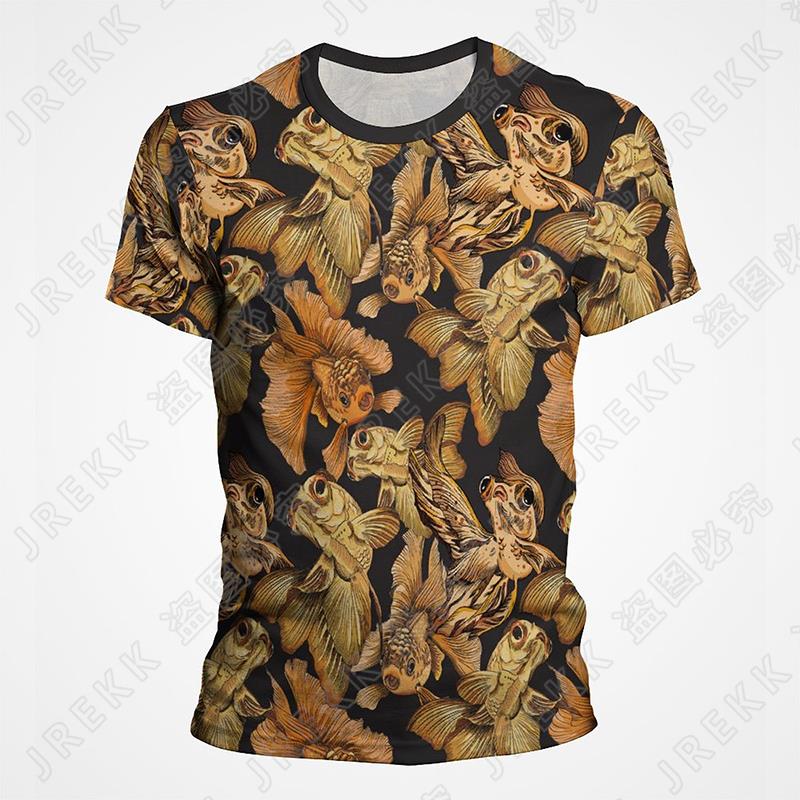 Goldfish and Koi Pattern Printed T-shirt Summer Men's Retro Top Fashion Trend Cool 3D Printed Top T-shirt Pullover