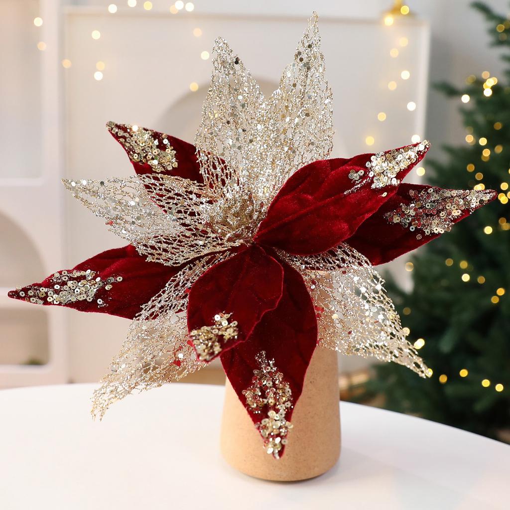 Christmas Flower Cuttings DIY Christmas Scene Layout Props Sequin Flower Arrangement Christmas Tree Decoration Simulation Flowers