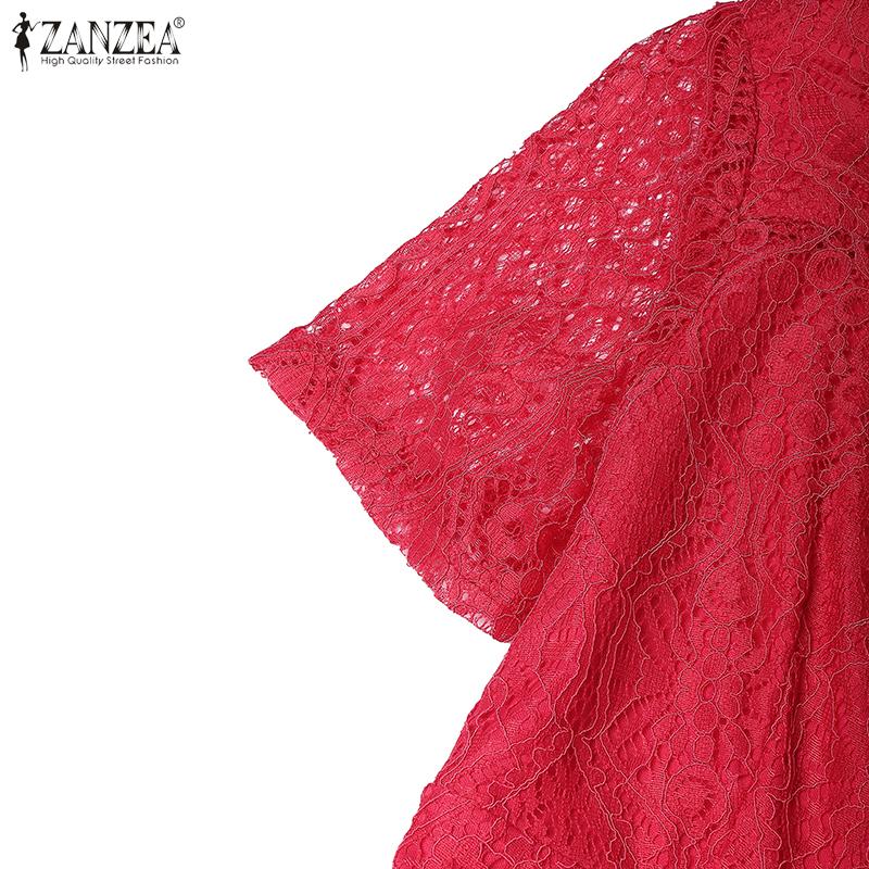 ZANZEA Elegante Spitze Damen Casual Quadratkragen Kurzarm Langes Kleid