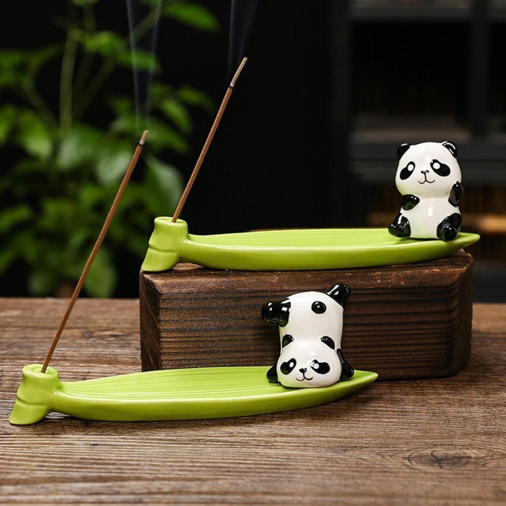 Boat Shape Incense Stick Burner Ash Catcher Incense Holder Aromatherapy Plate Resin Panda Figurine for Home Spa Decoration