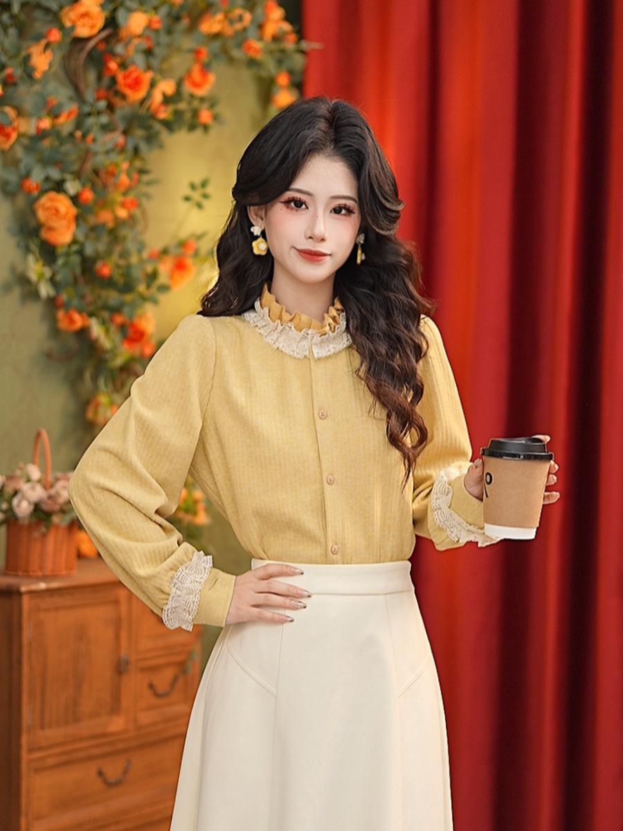 Zhang Jiayuan Retro Slimming Fashion Knit Shirt #F14724 L бежевый
