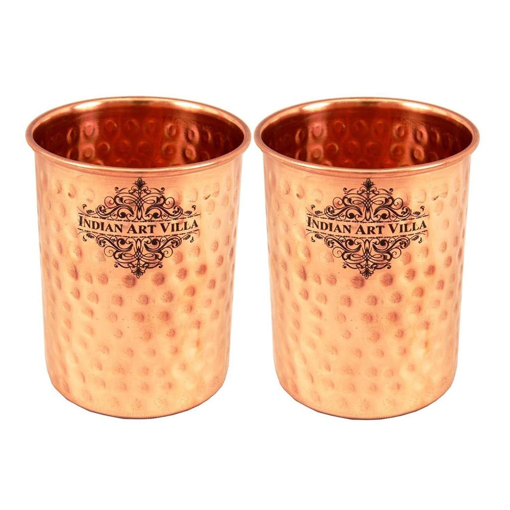 Dárková sada nápojového nádobí z čisté mědi 1 džbán a 2 sklenice s dárkovou krabičkou a tepaným designem, džbán-1,5 litru a sklenice-275 ml