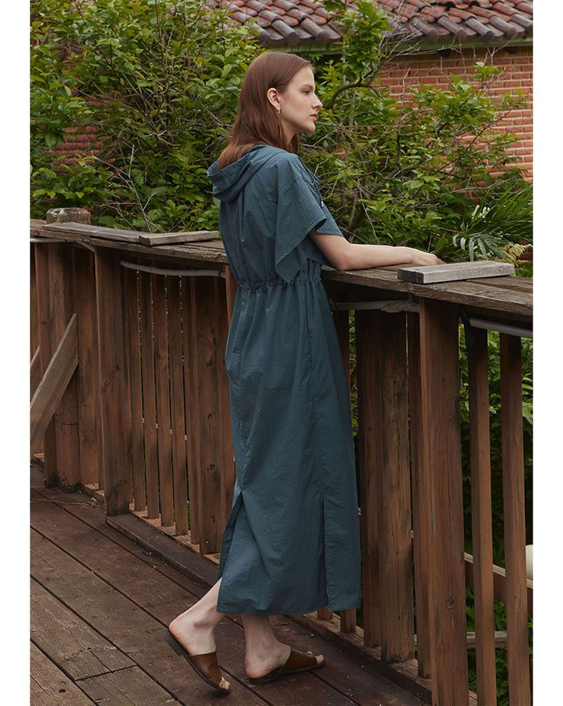 Myue Drawstring Hooded Dress Teal Blue