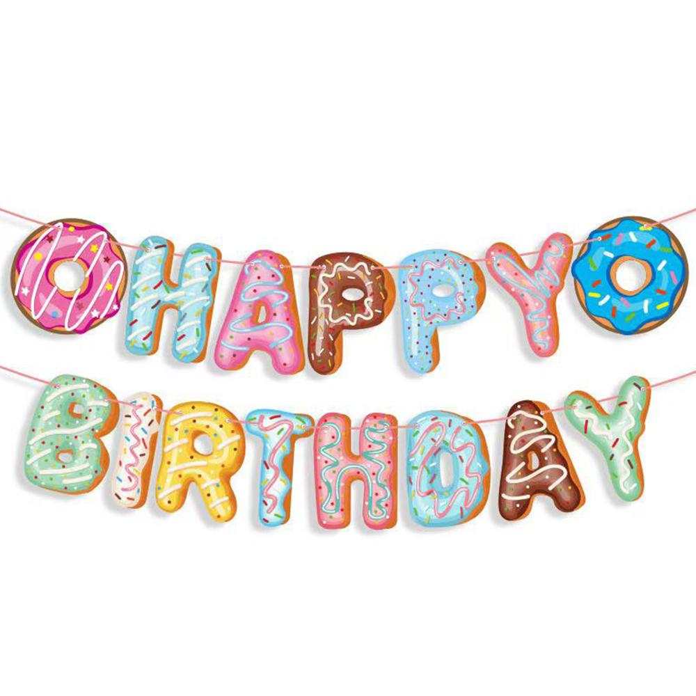 Runtowo Happy Birthday Donut Banner, Birthday Party, Baby Shower Banner Donut Party Decor