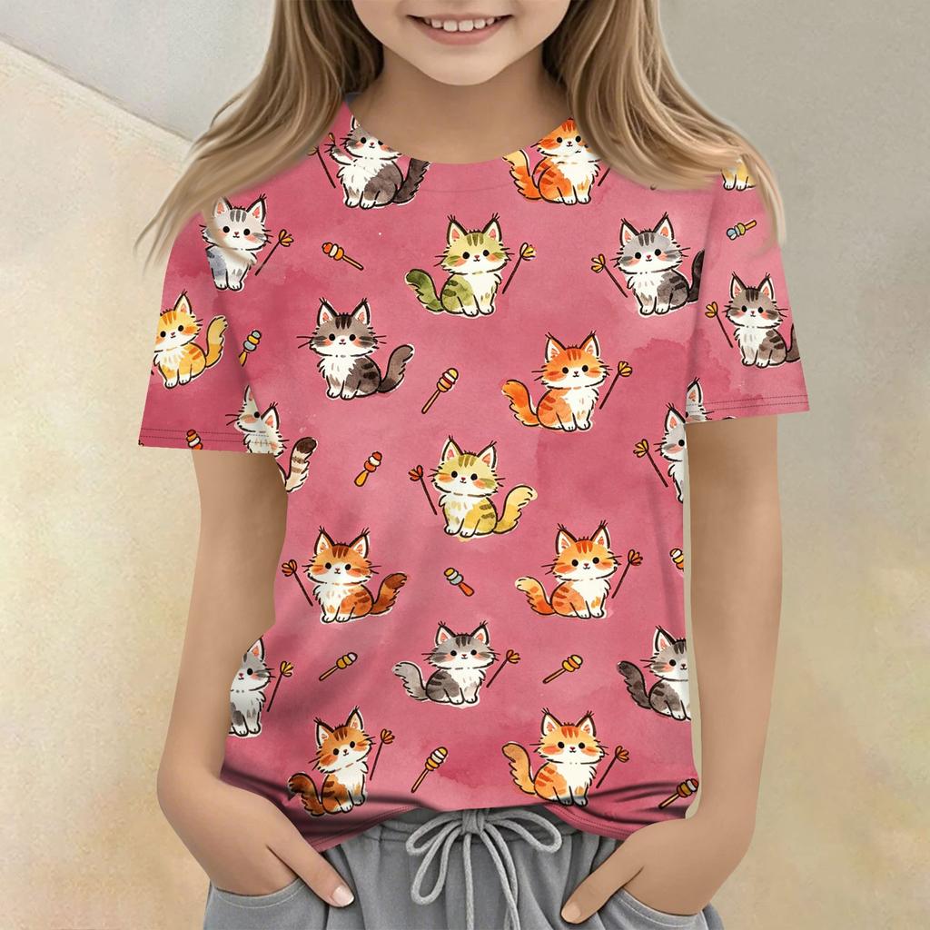 Kids Animal Print Crew Neck Short Sleeve Casual Loose Fit T Shirt Top for Children Soft Comfortable Fabric Suitable for Everyday Wear