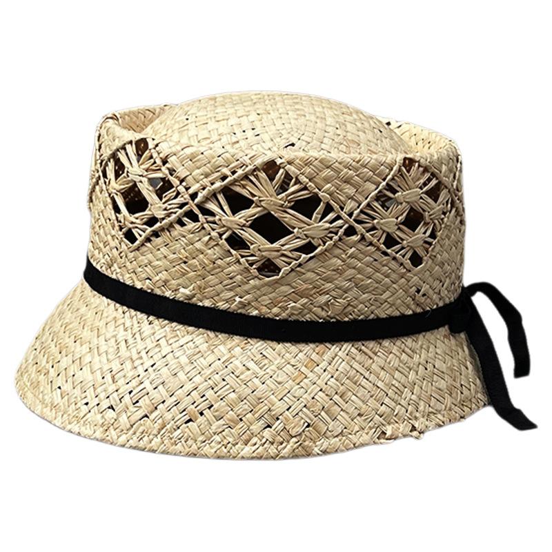 Retro Raffia Hand-Woven Straw Hat Children'S Summer Breathable Top Hat Hollow Pattern Shows Small Face