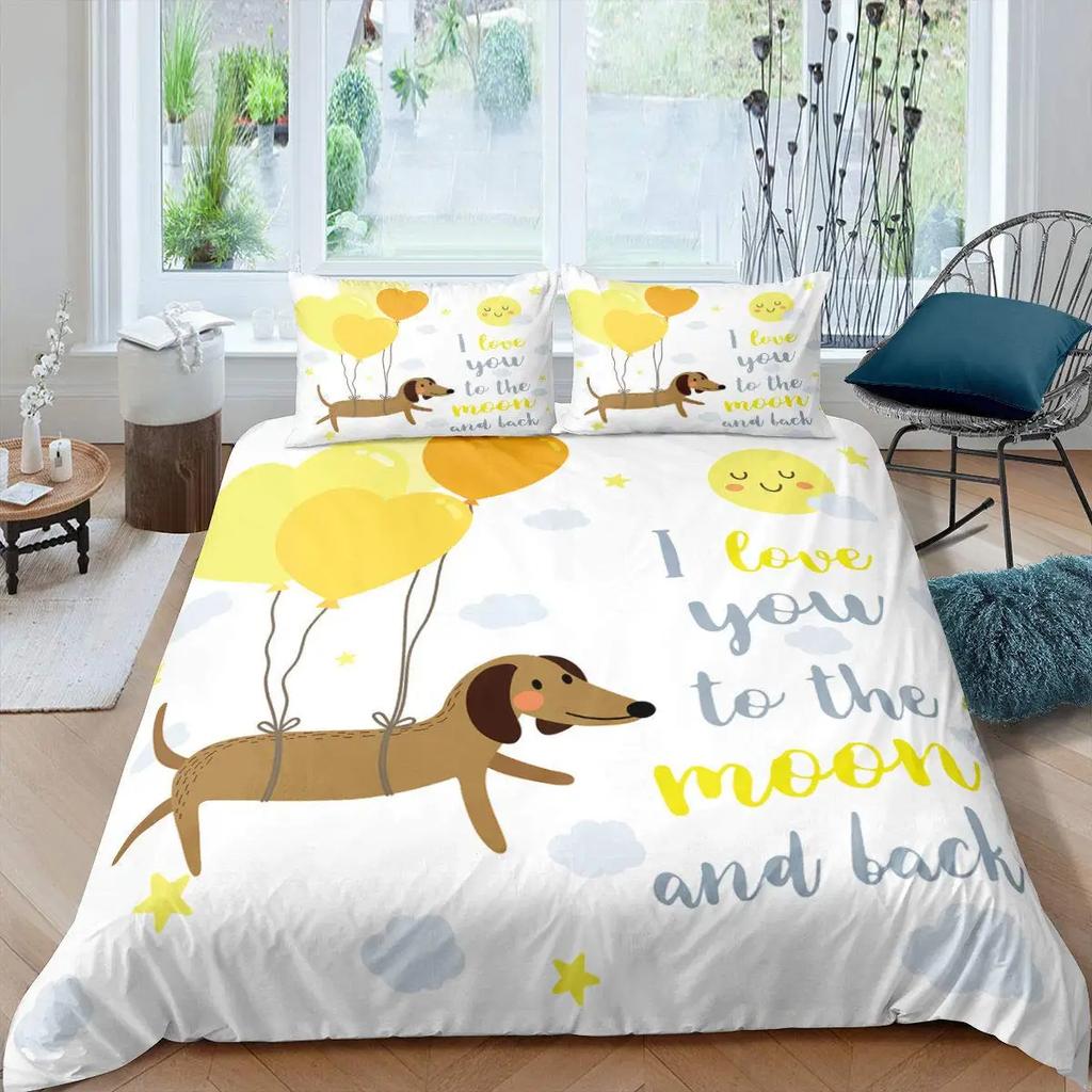 Black And Brown Dachshund Sausage Duvet Cover Cartoon Puppy Dog Bedding Set Kids Boys Gifts Bedspread Cover Bedroom Decoration