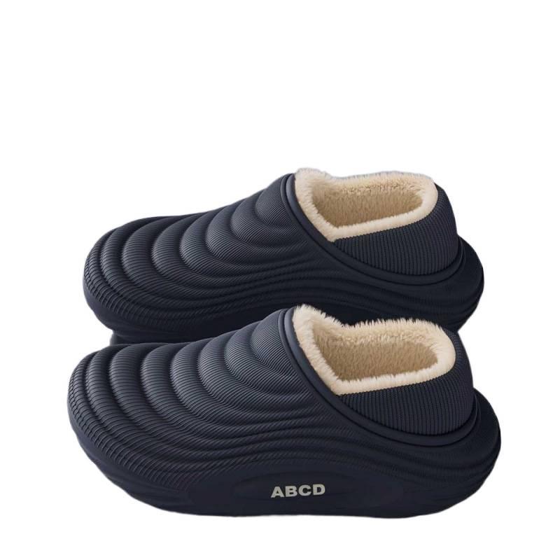 Men's Cartoon Cotton Slippers: Winter Indoor Non-Slip, Waterproof, Warm, Closed-Heel with Thick Sole for Couples
