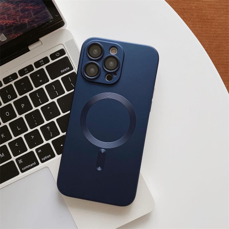 Magnetic suction applies to Apple 15 mobile phone case all-inclusive metallic paint iPhone14ProMax lens film protective case 16.