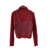Autumn and Winter New Semi-turtleneck Fake Two-piece Sequined Knitted Sweater Top Slim and Thin Sweater Pullover Inside Women