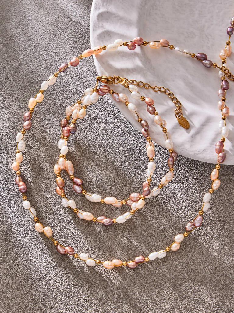 Elegant Bamboo & Diamond Pendant Necklace Bracelet with Freshwater Pearls On a Luxurious Braided Chain